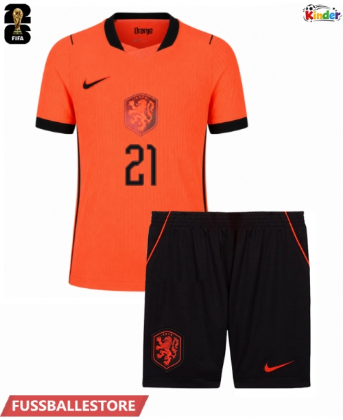 Günstige Niederlande Frenkie de Jong #21 Heimtrikotsatz Kinder WM 2026 Kurzarm (+ Kurze Hosen)